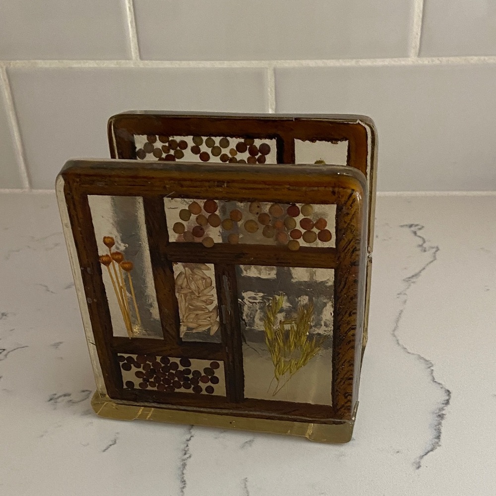 Vintage Pressed Botanical Lucite Napkin Holder 1970s - Picture 4 of 9
